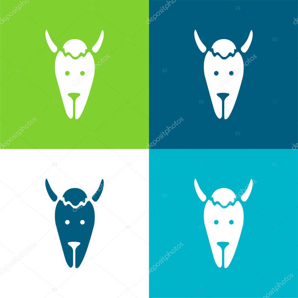 Bison Head Flat four color minimal icon set