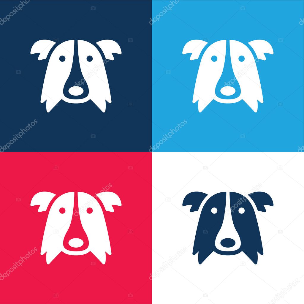 Border Collie Dog Head blue and red four color minimal icon set