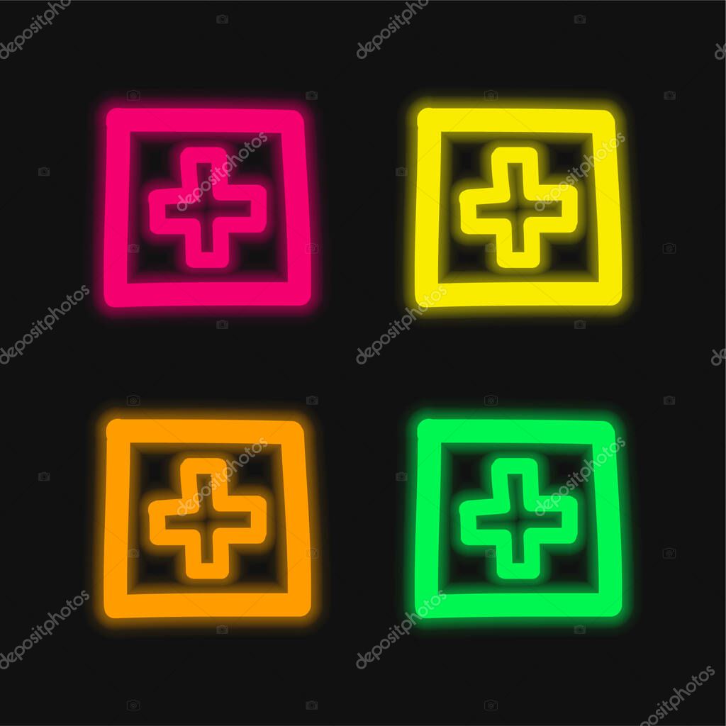 Add Hand Drawn Button Outline four color glowing neon vector icon