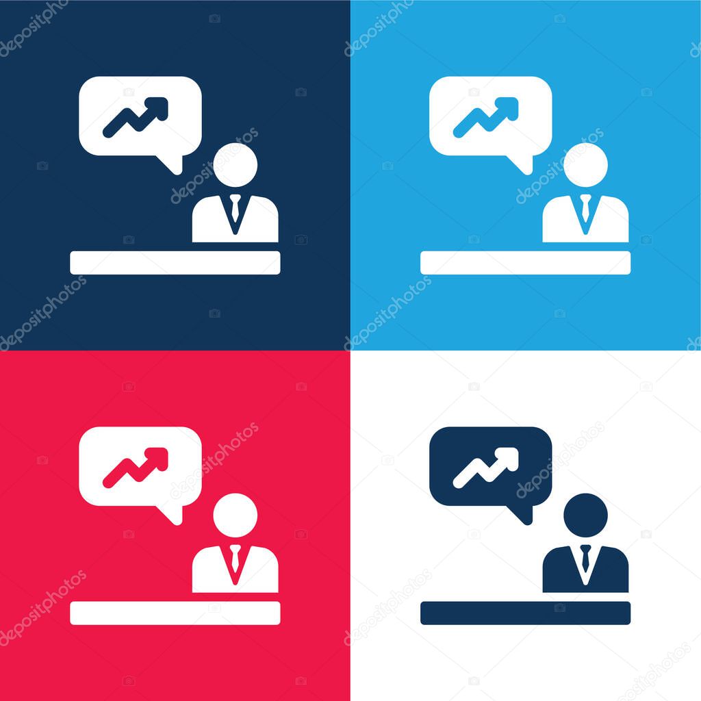 Analytics blue and red four color minimal icon set