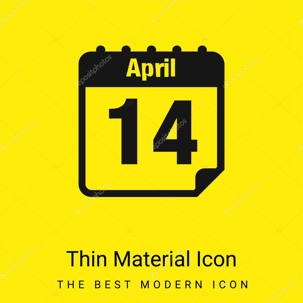 April 14 Calendar Page Day minimal bright yellow material icon