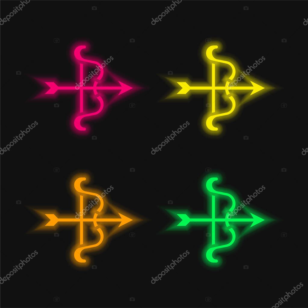 Bow four color glowing neon vector icon