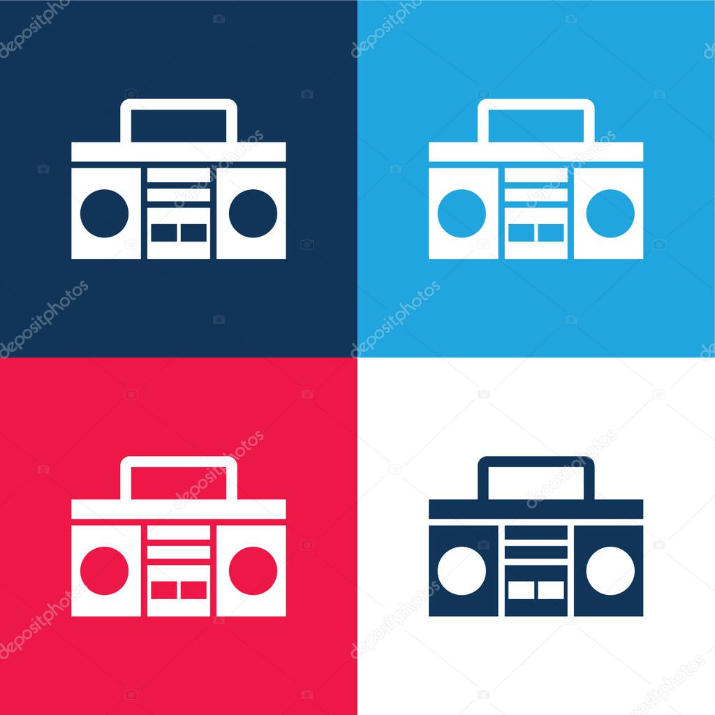 Boom Box With Handle blue and red four color minimal icon set