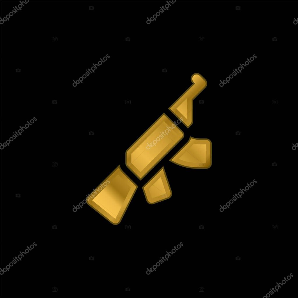 Assault Rifle gold plated metalic icon or logo vector