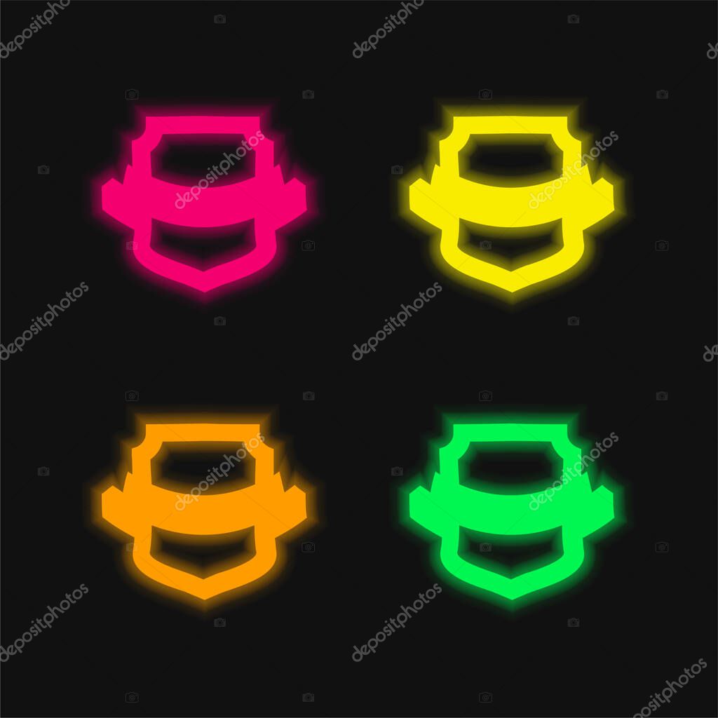 Award Shield Shape four color glowing neon vector icon