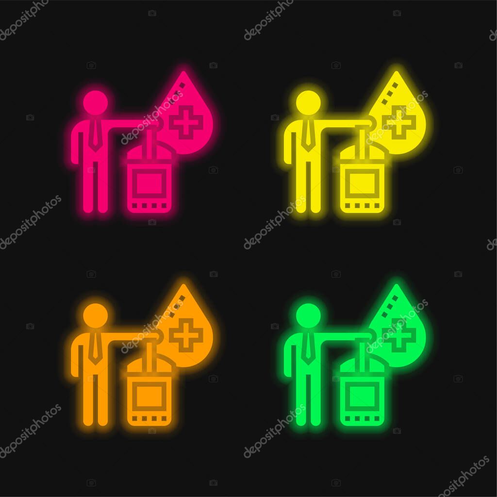 Blood four color glowing neon vector icon