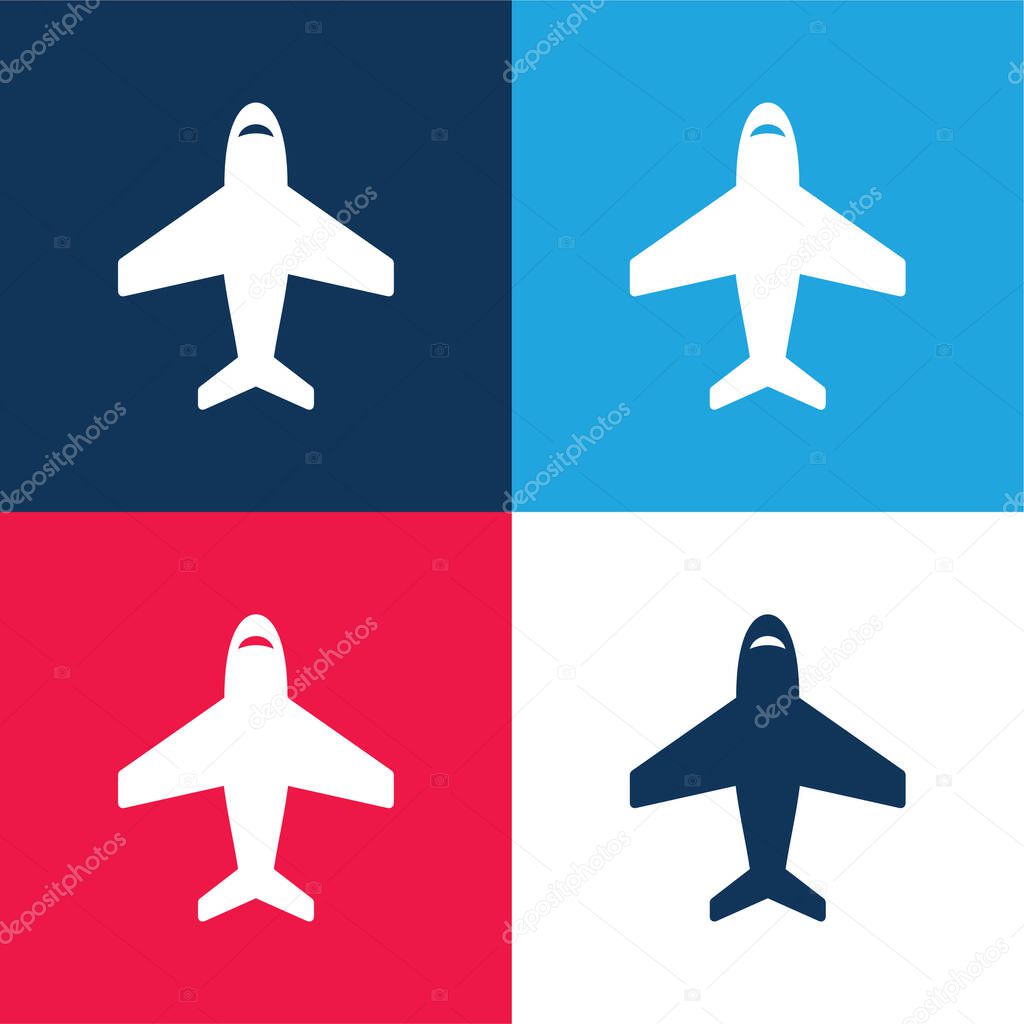 Airplane In Vertical Ascending Position blue and red four color minimal icon set
