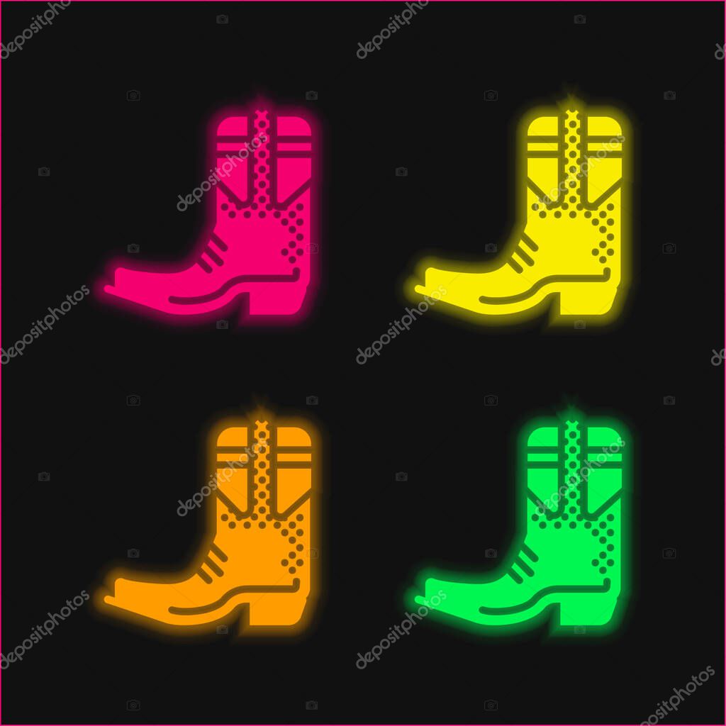 Boot four color glowing neon vector icon