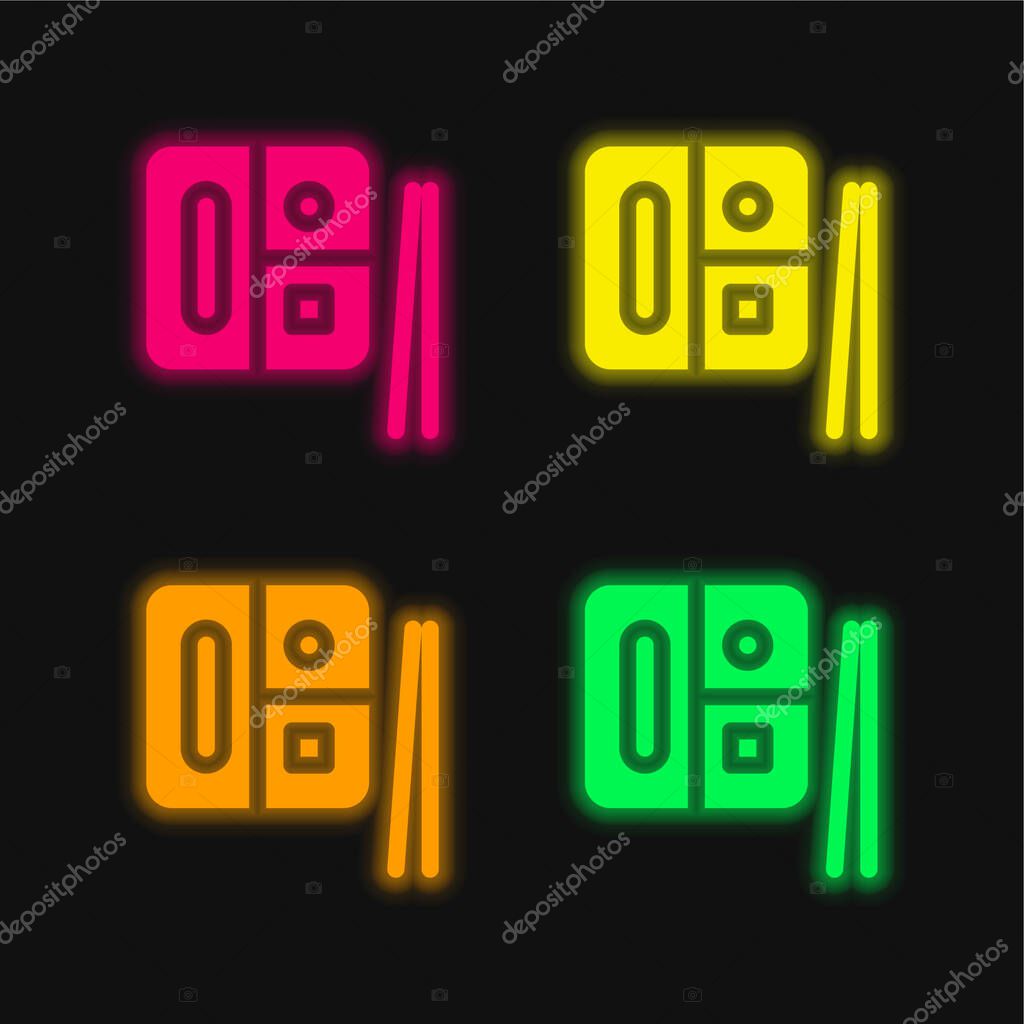 Bento four color glowing neon vector icon