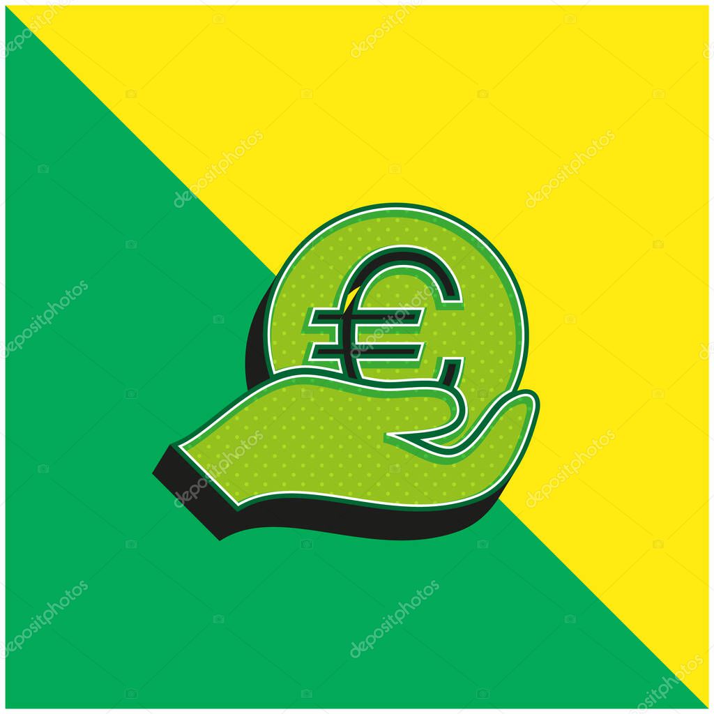 Big Euro Coin On Hand Green and yellow modern 3d vector icon logo