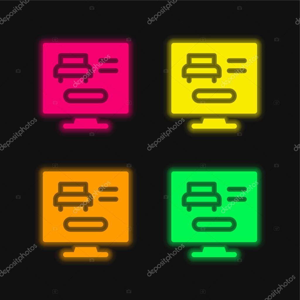 Booking Online four color glowing neon vector icon