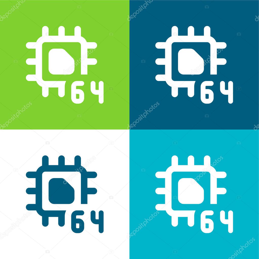 64 Bit Flat four color minimal icon set