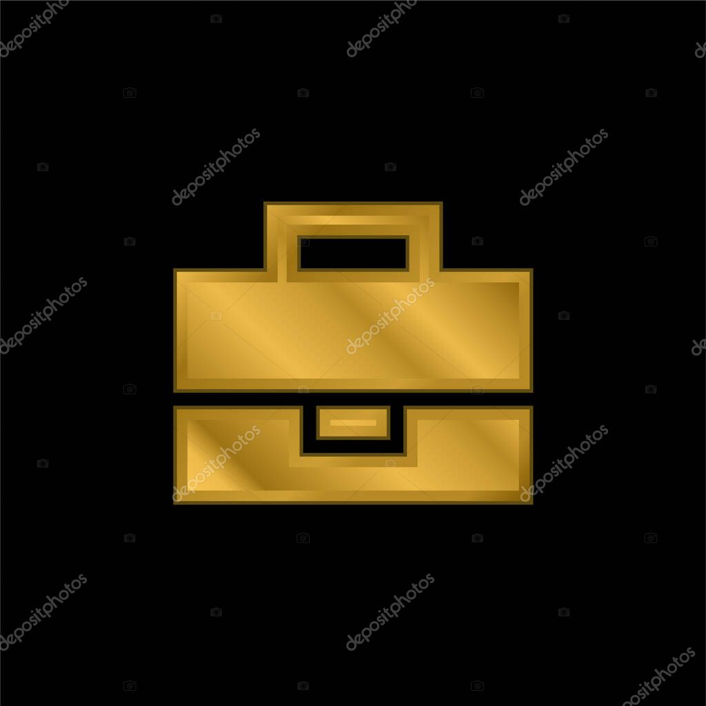 Black Briefcase gold plated metalic icon or logo vector