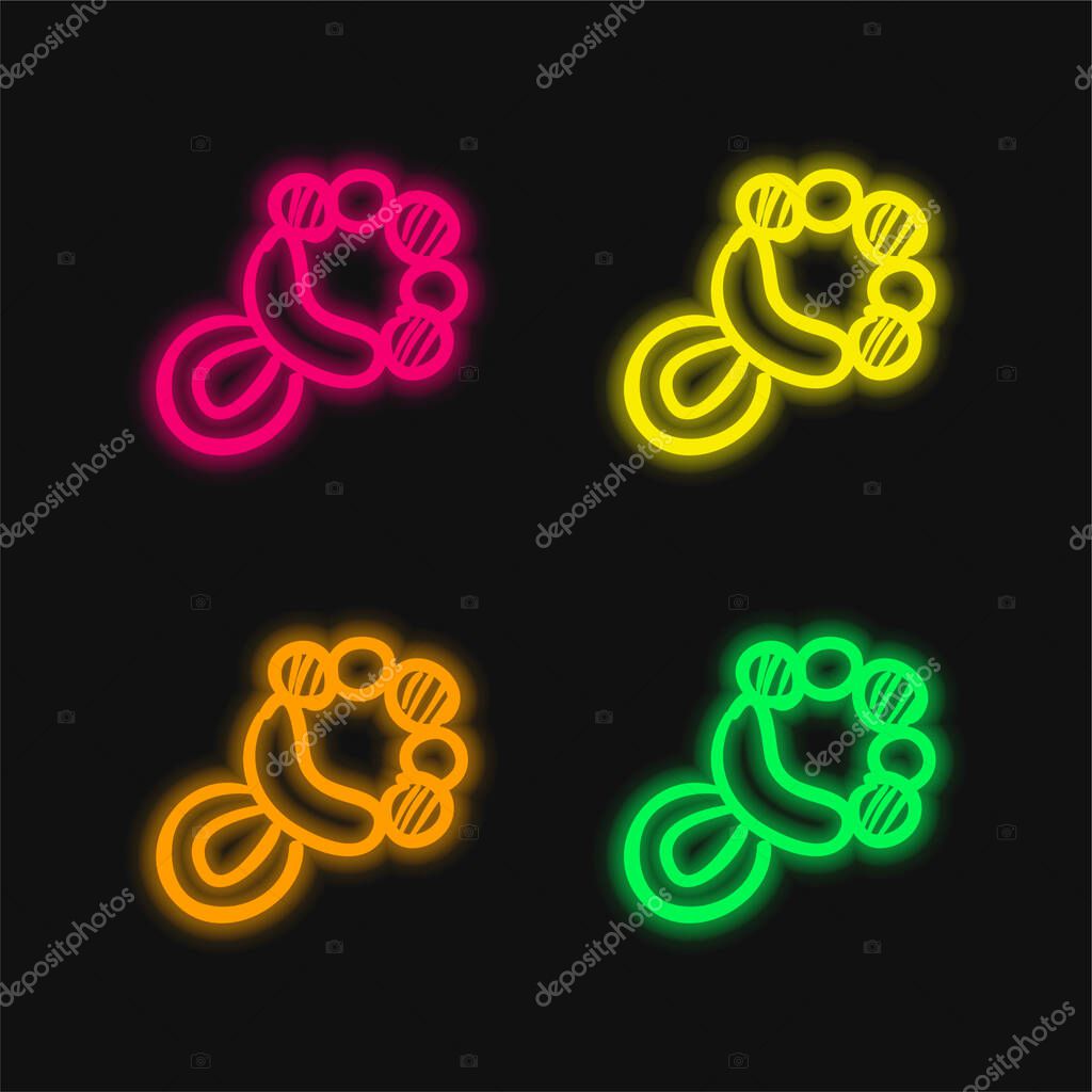 Baby Rattle Musical Tool four color glowing neon vector icon