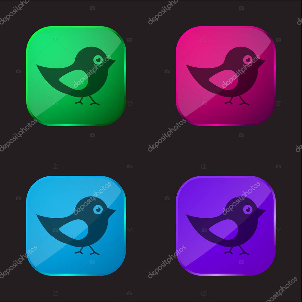 Bird Of Black And White Feathers four color glass button icon