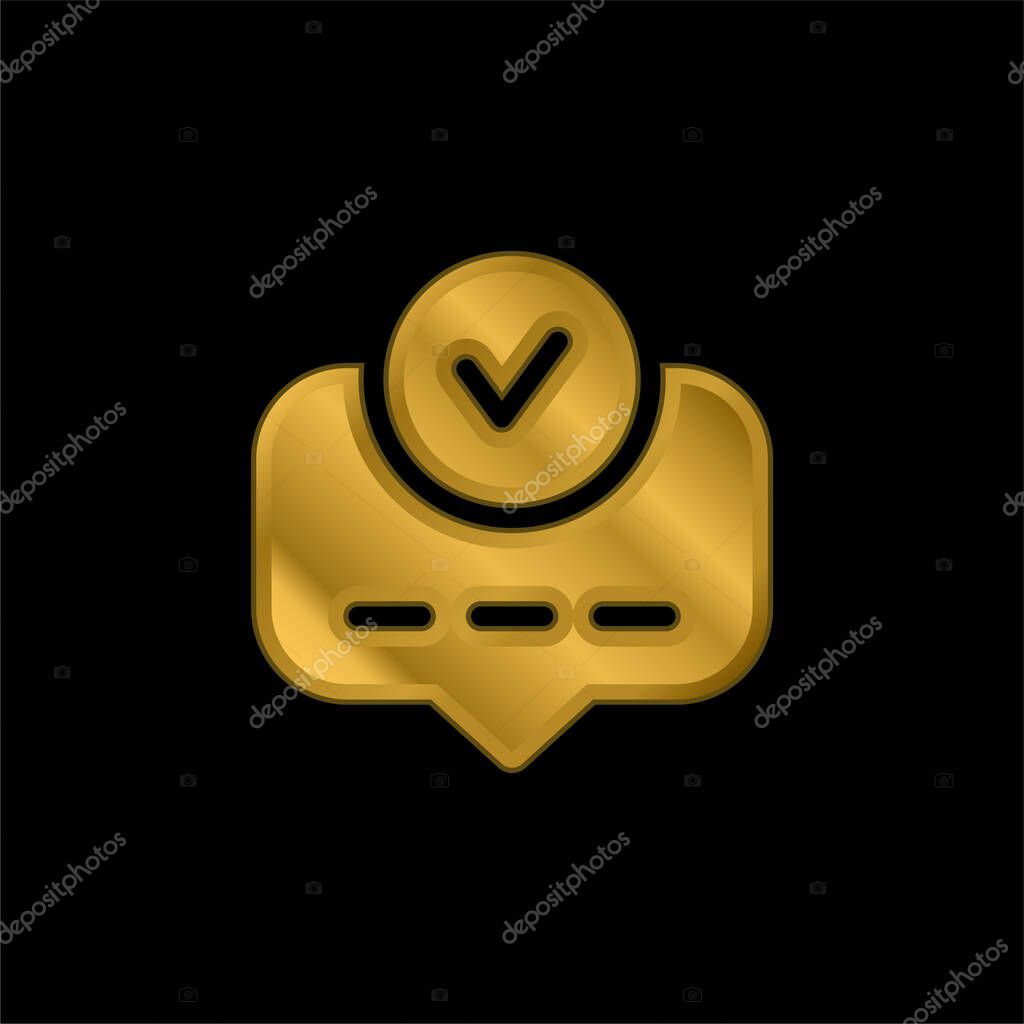Accept gold plated metalic icon or logo vector