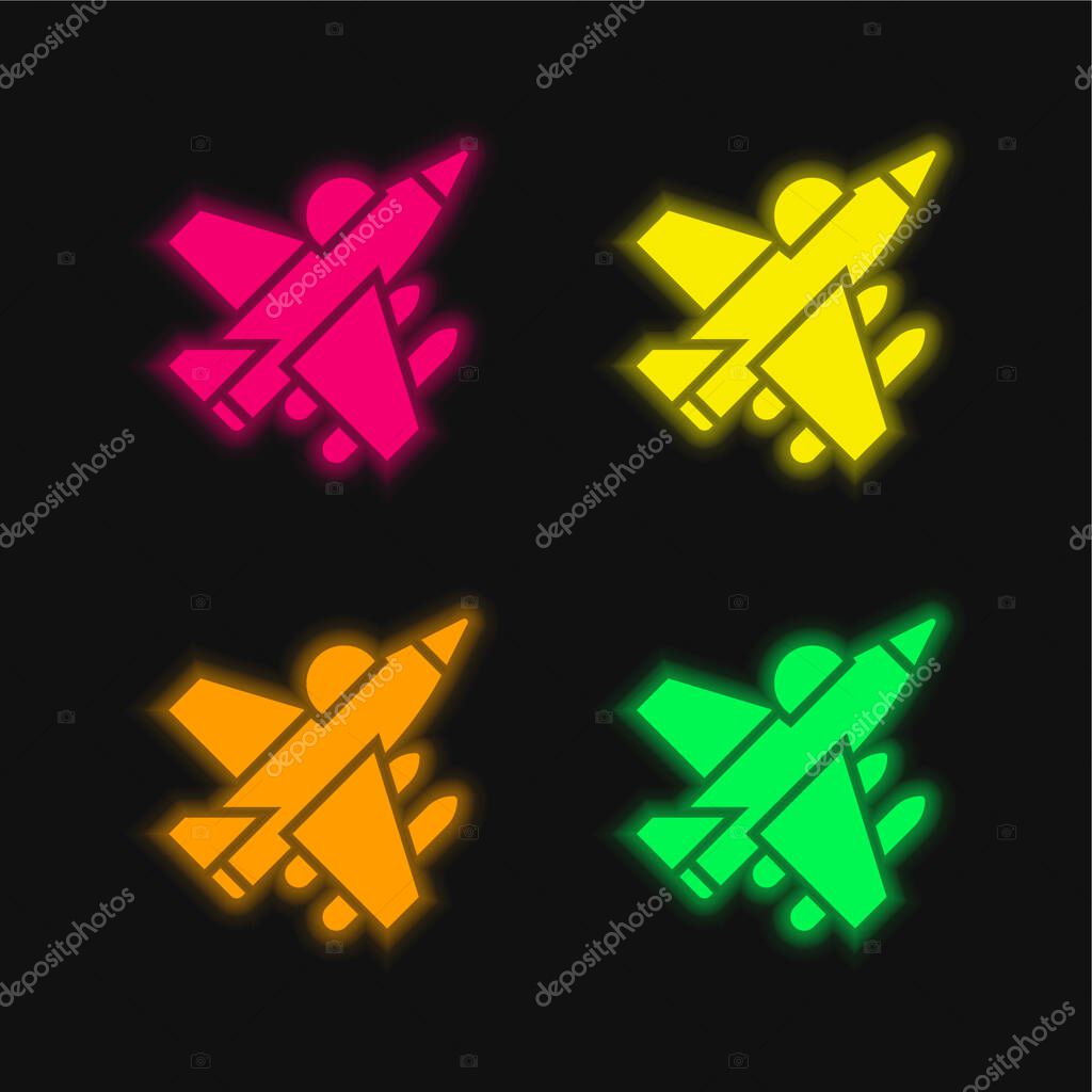 Aircraft four color glowing neon vector icon
