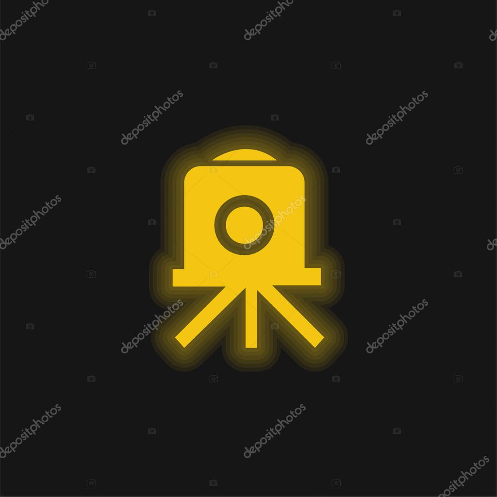 Antique Photographic Camera yellow glowing neon icon