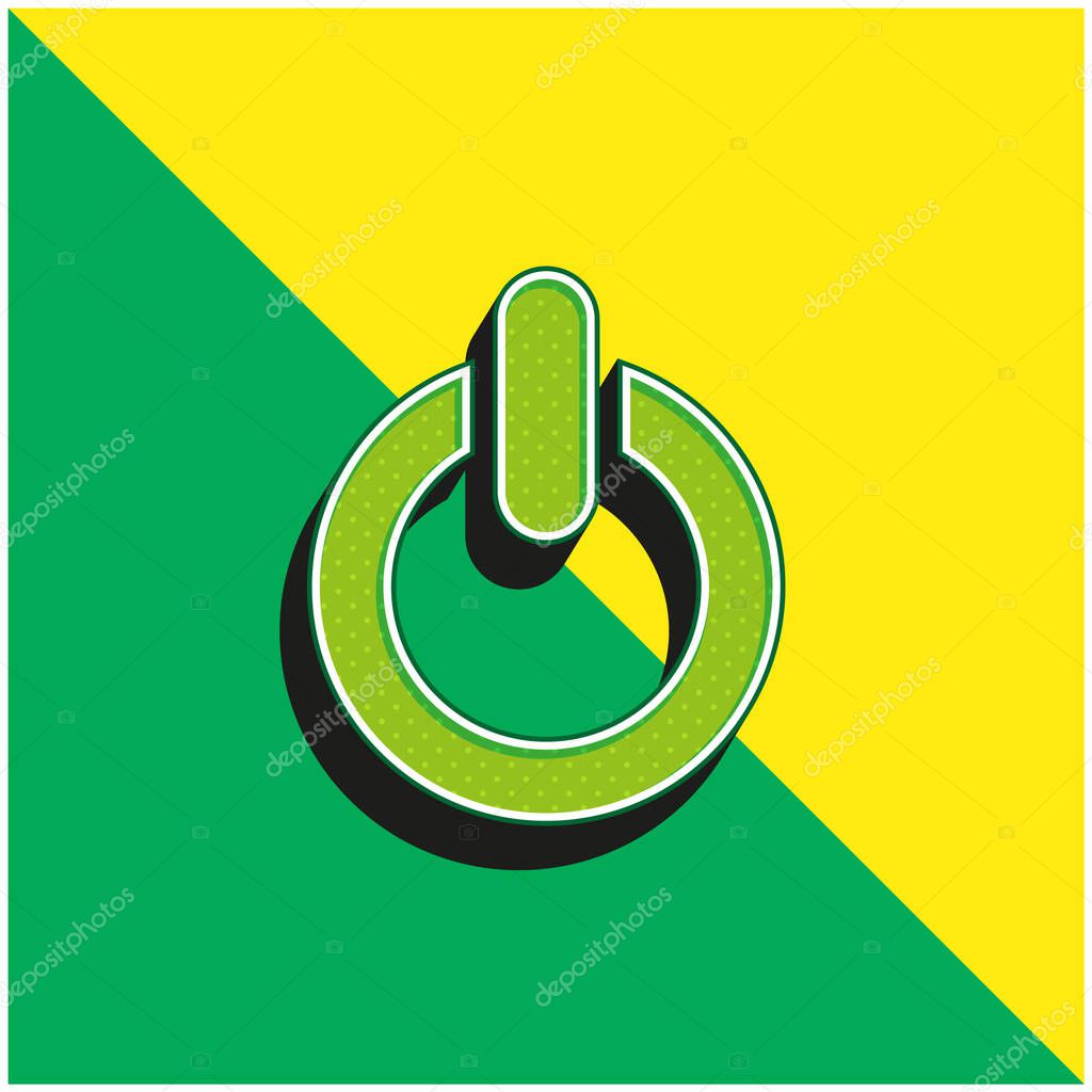 Big Power Button Green and yellow modern 3d vector icon logo