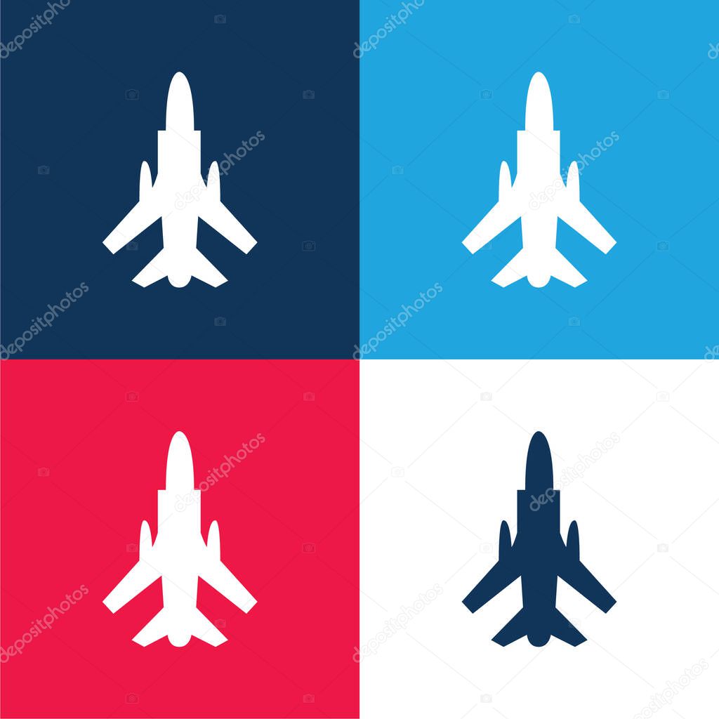Army Airplane Bottom View blue and red four color minimal icon set