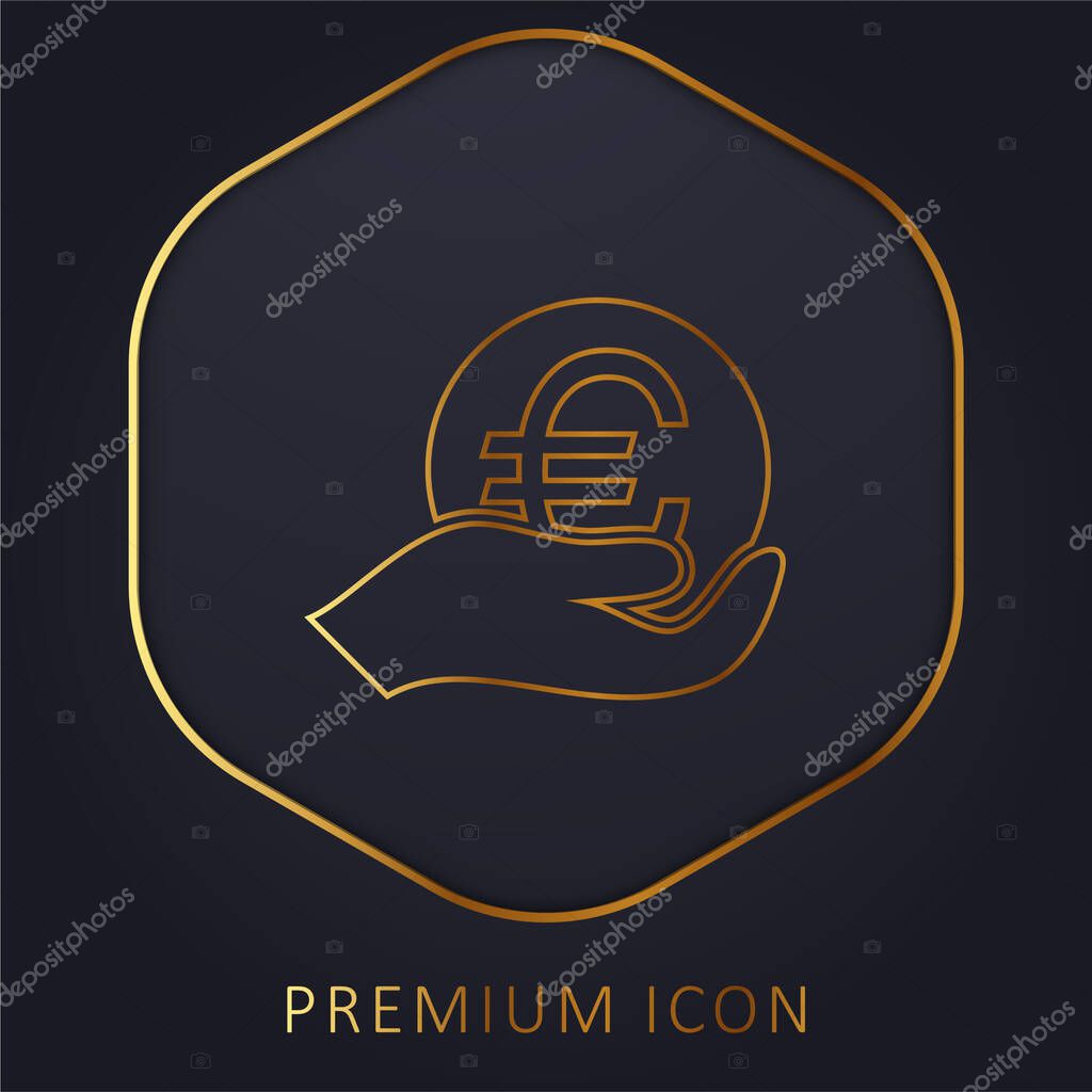 Big Euro Coin On Hand golden line premium logo or icon