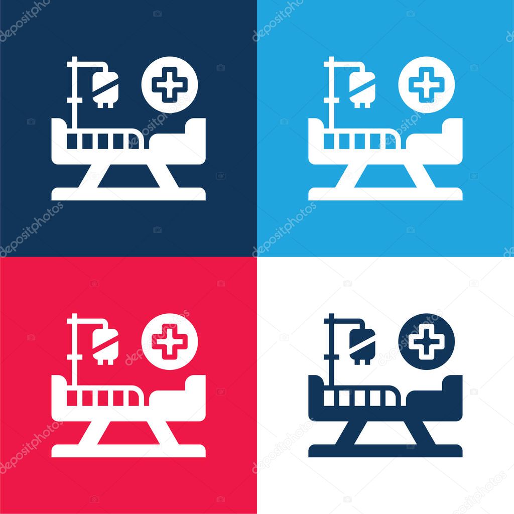 Bed blue and red four color minimal icon set