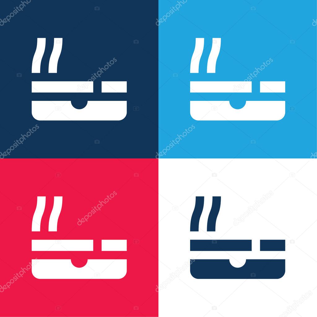 Ashtray blue and red four color minimal icon set