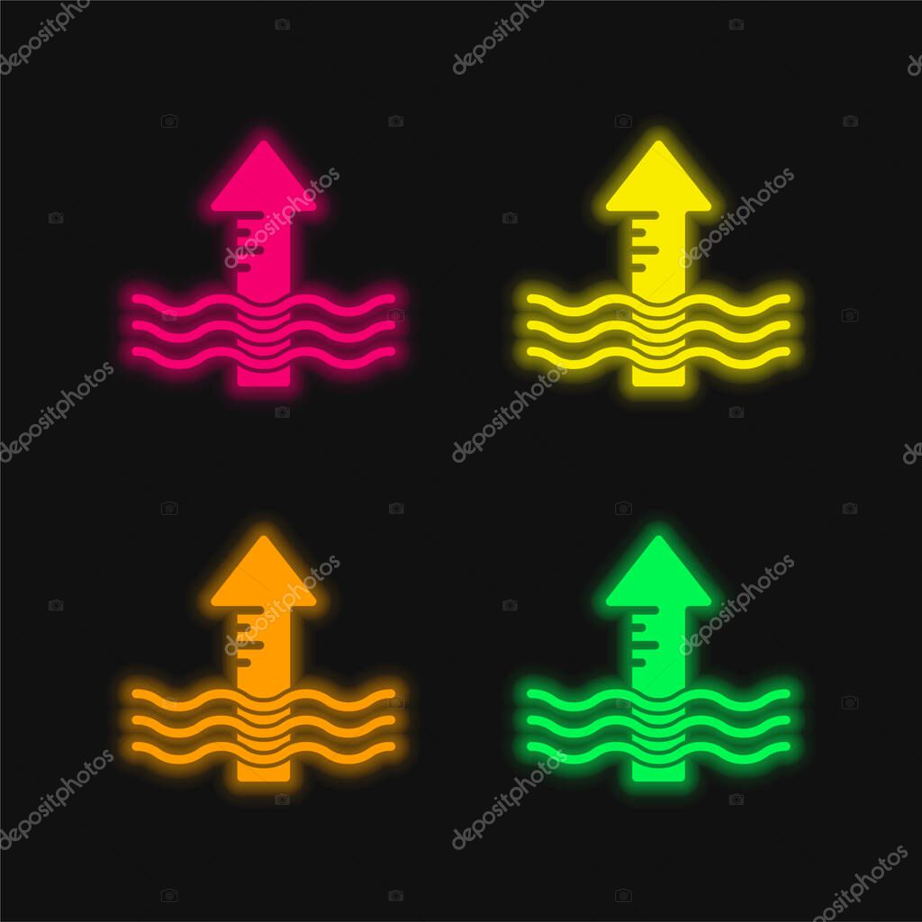 Arrow four color glowing neon vector icon