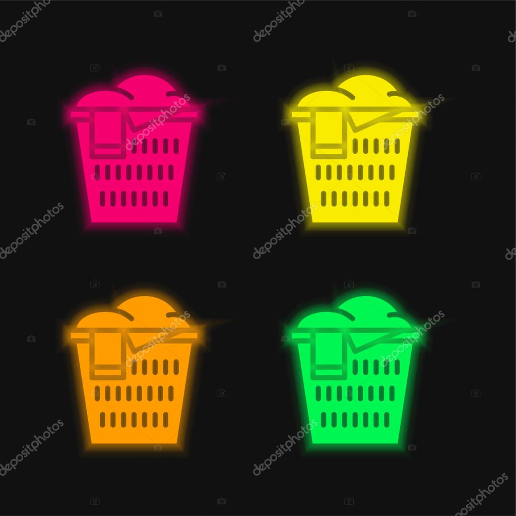 Basket four color glowing neon vector icon