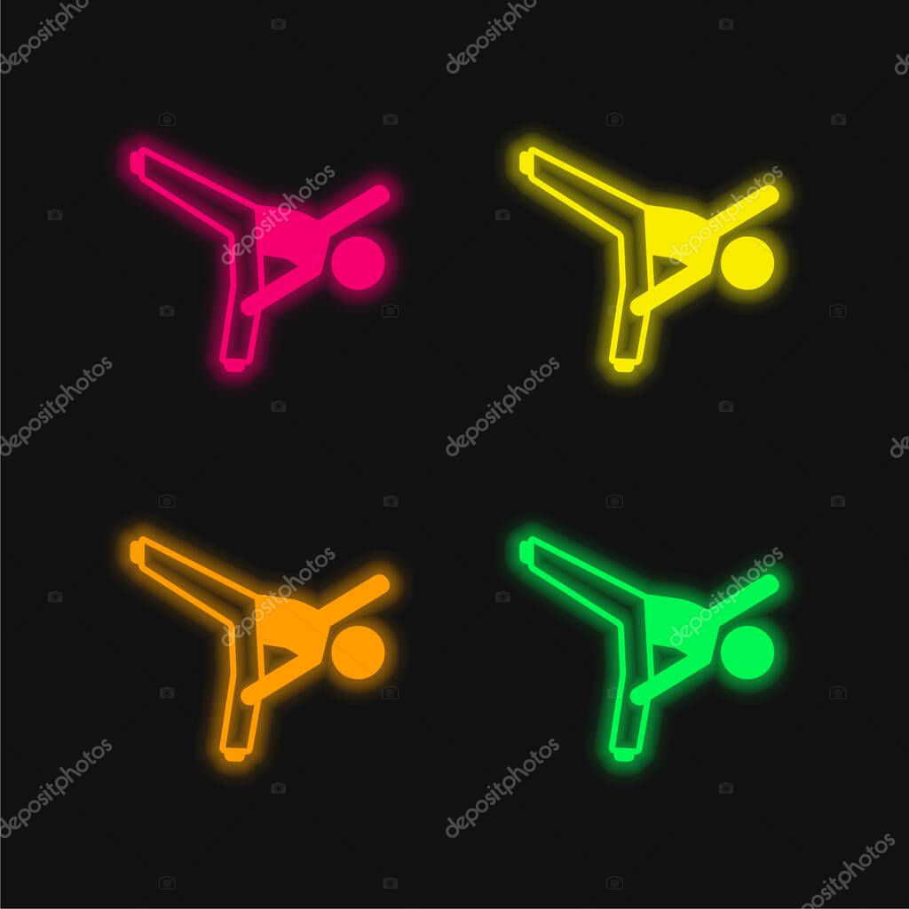 Boy Up Kick four color glowing neon vector icon