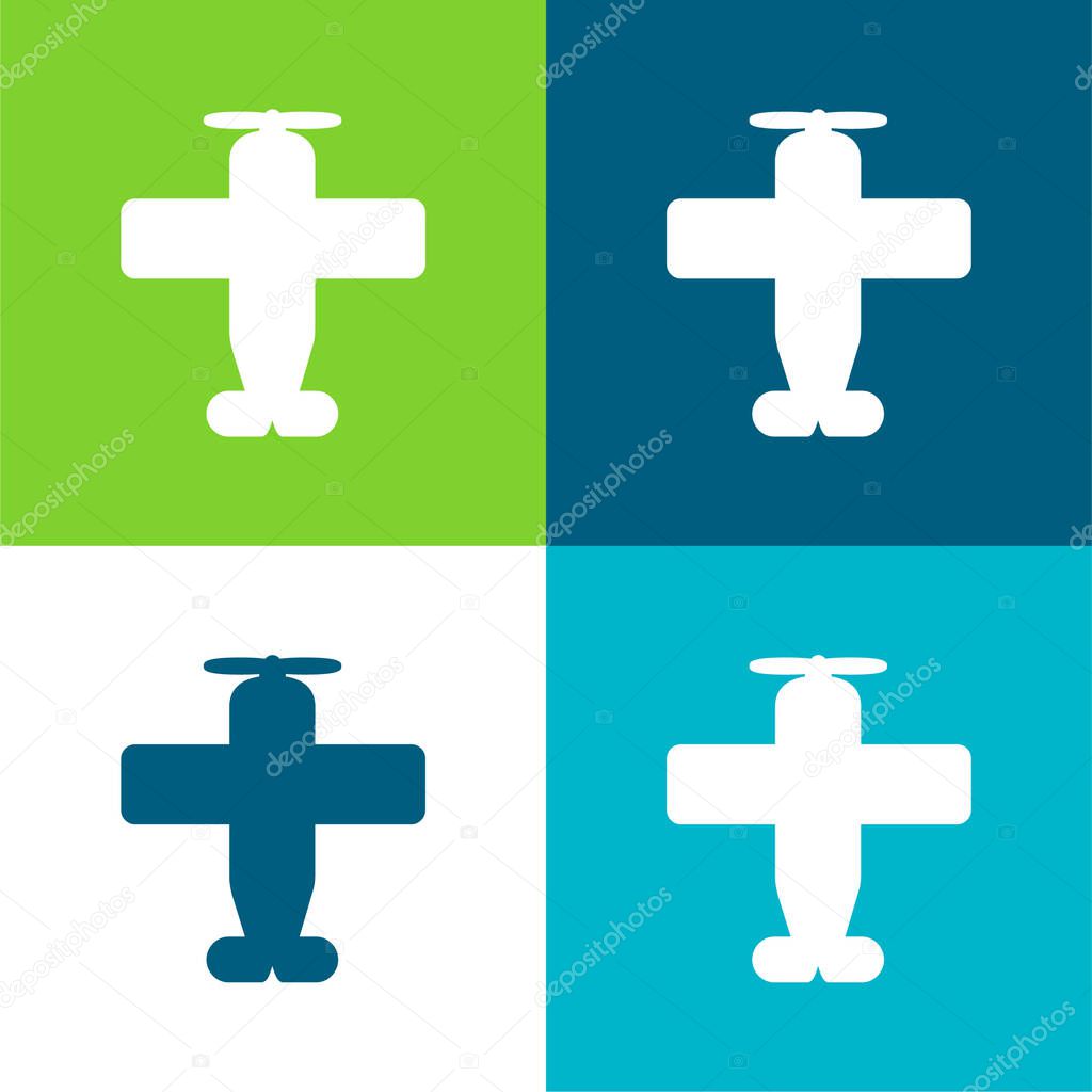 Airplane With One Helix Flat four color minimal icon set