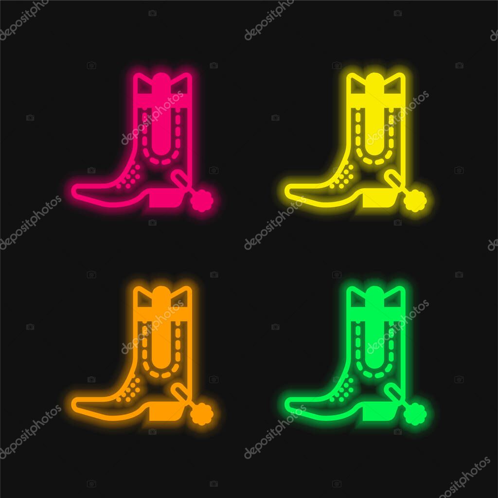 Boot four color glowing neon vector icon