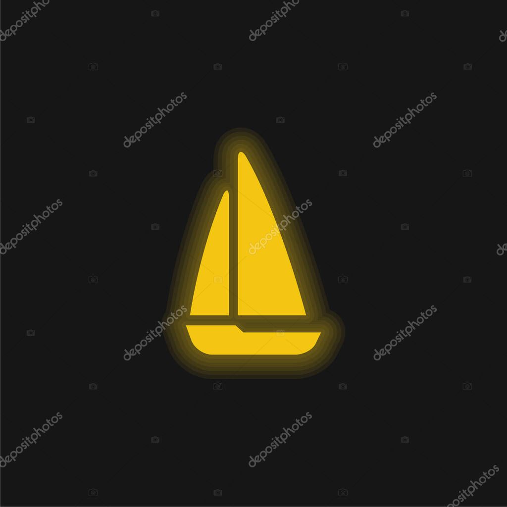 Black Sailing Boat yellow glowing neon icon