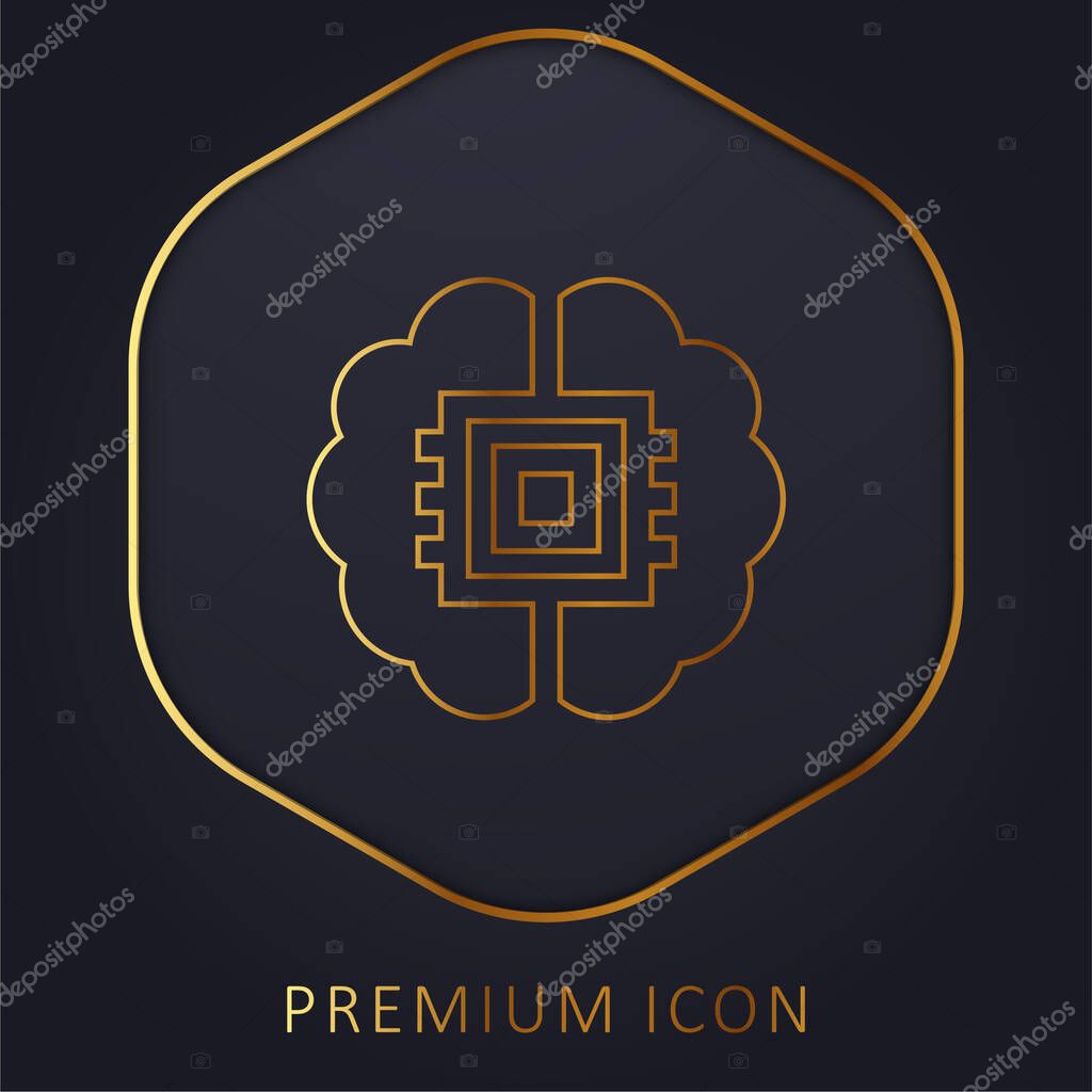 Brain golden line premium logo or icon