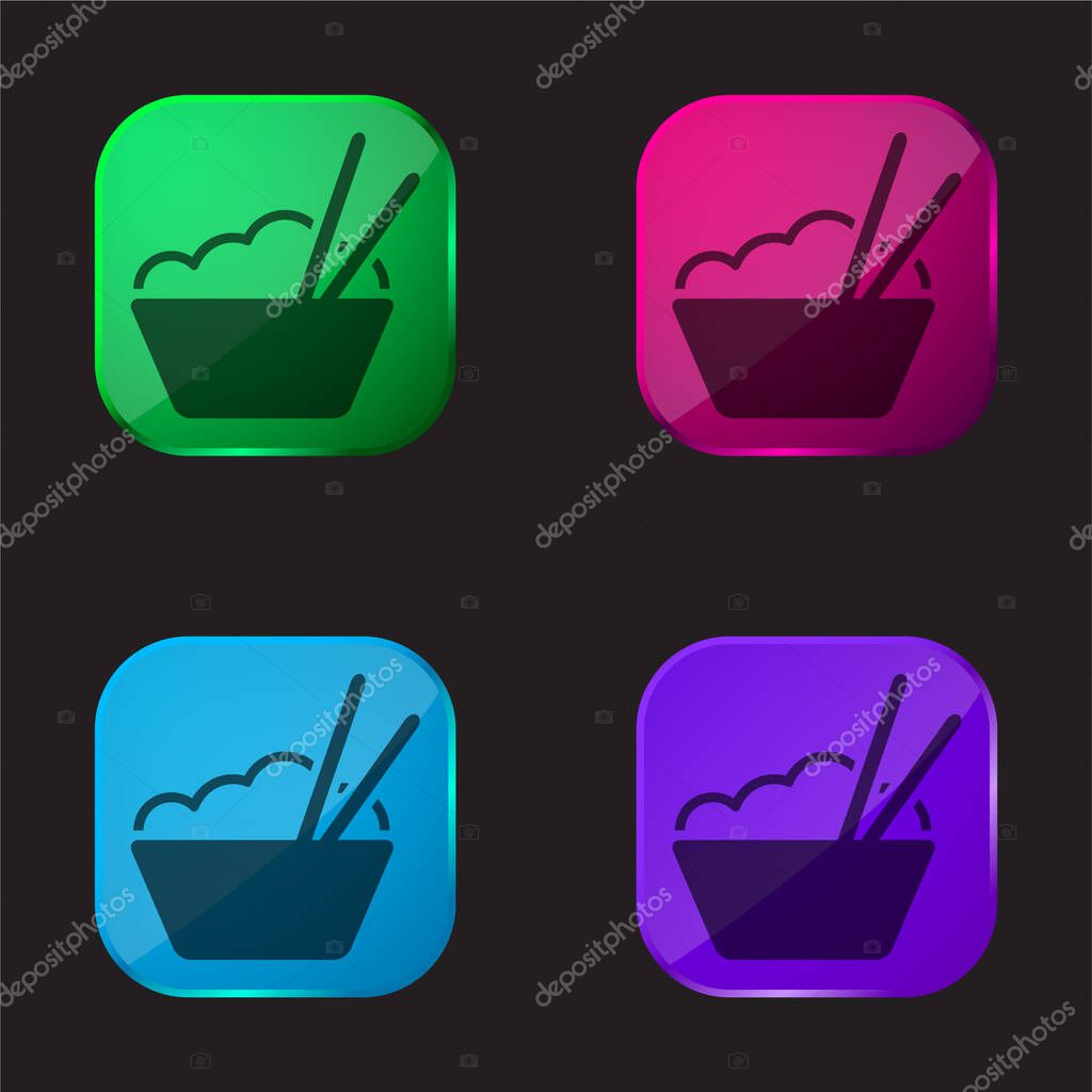Bowl With Rice And Chopsticks four color glass button icon