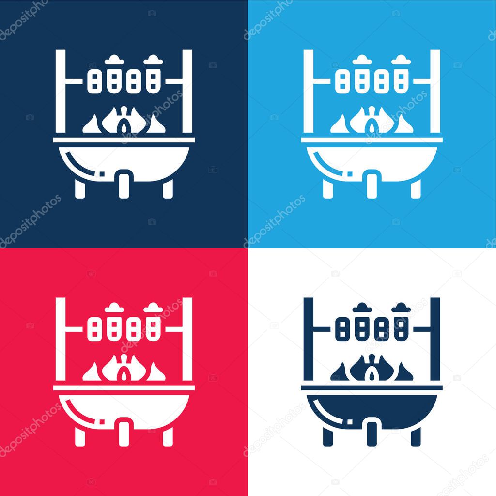 Barbecue blue and red four color minimal icon set