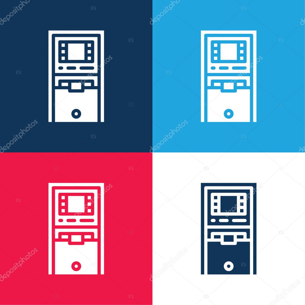 Atm Machine blue and red four color minimal icon set