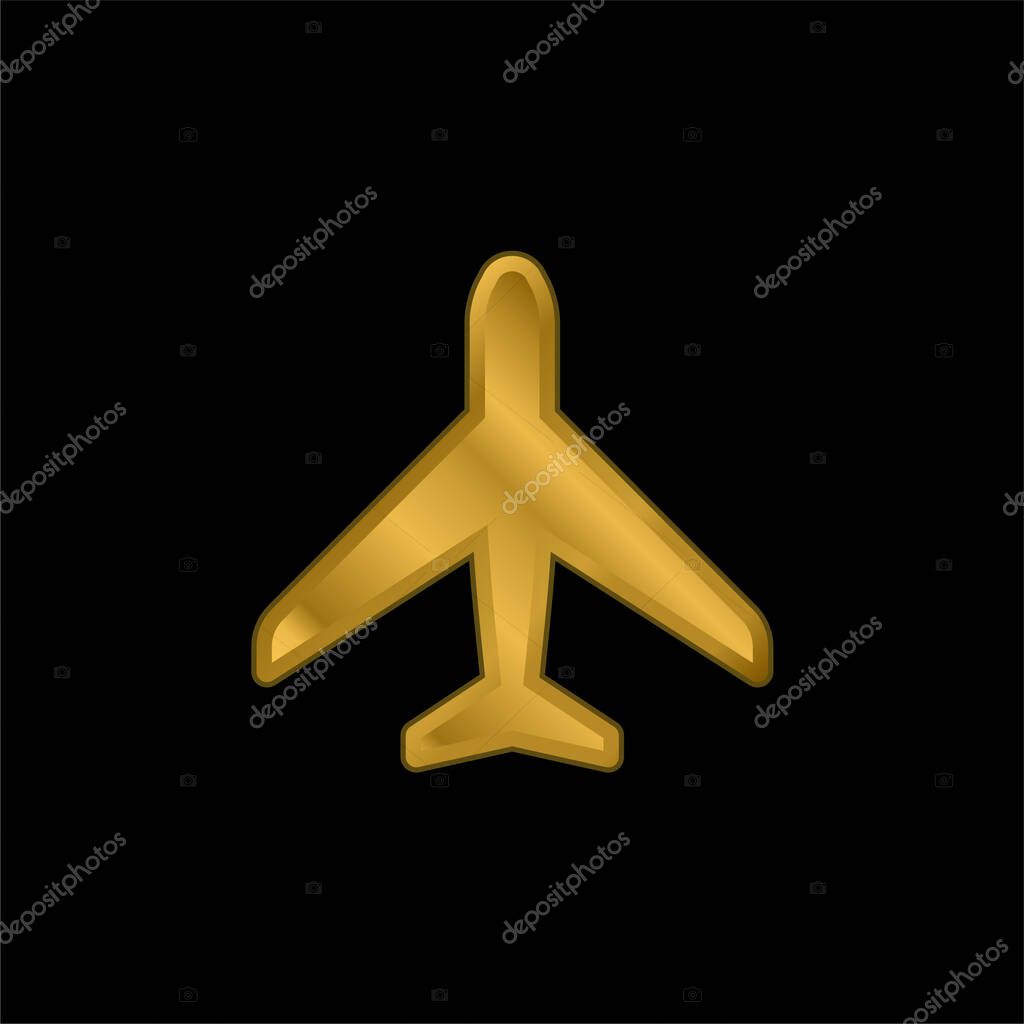 Aeroplane gold plated metalic icon or logo vector