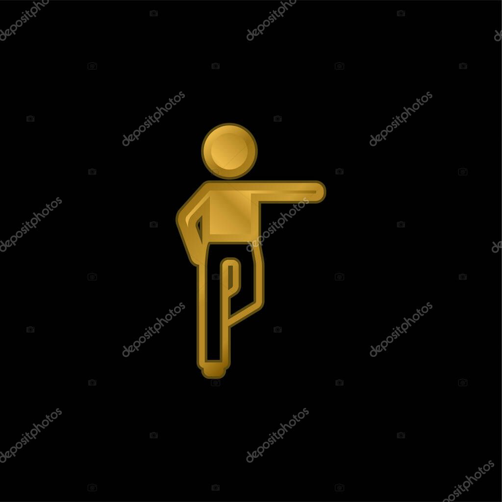 Boy Standing On Right Leg Stretching Left Arm gold plated metalic icon or logo vector