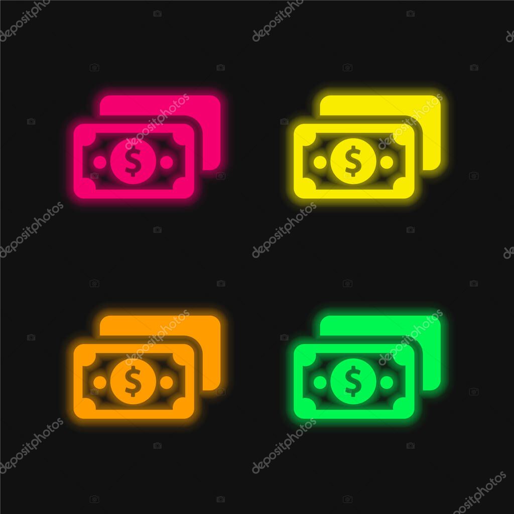 Bill four color glowing neon vector icon