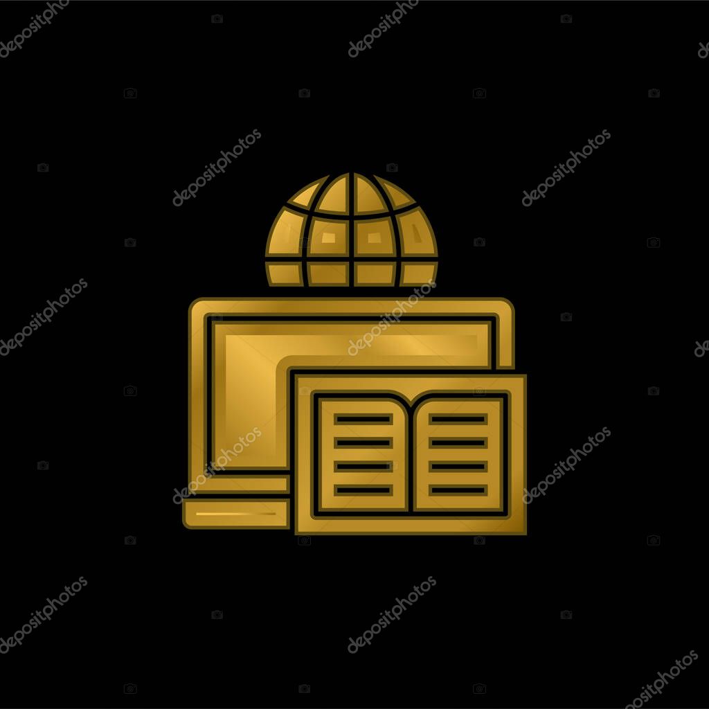Book gold plated metalic icon or logo vector