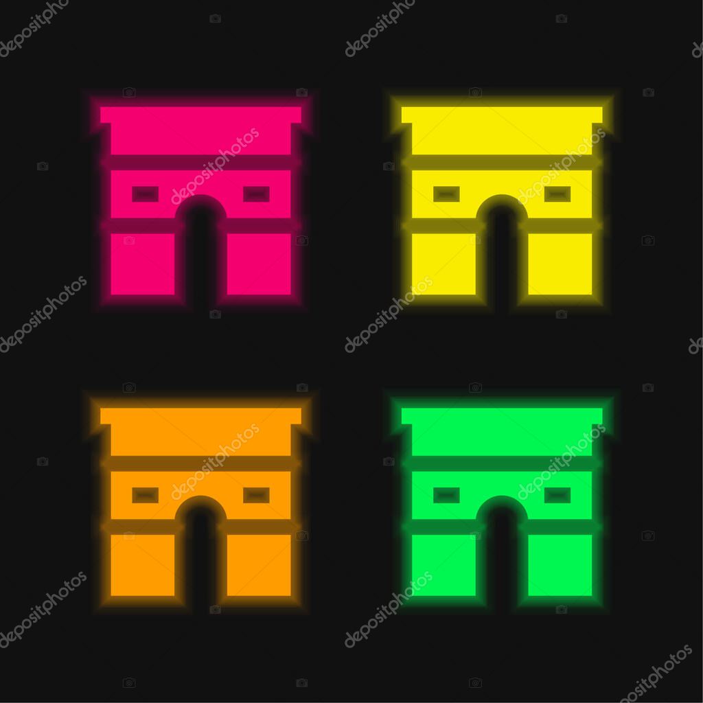 Arc De Triomphe four color glowing neon vector icon