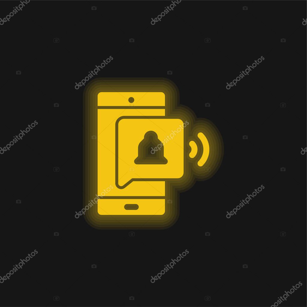 Alarm Bell yellow glowing neon icon