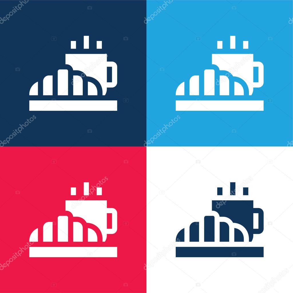 Breakfast blue and red four color minimal icon set