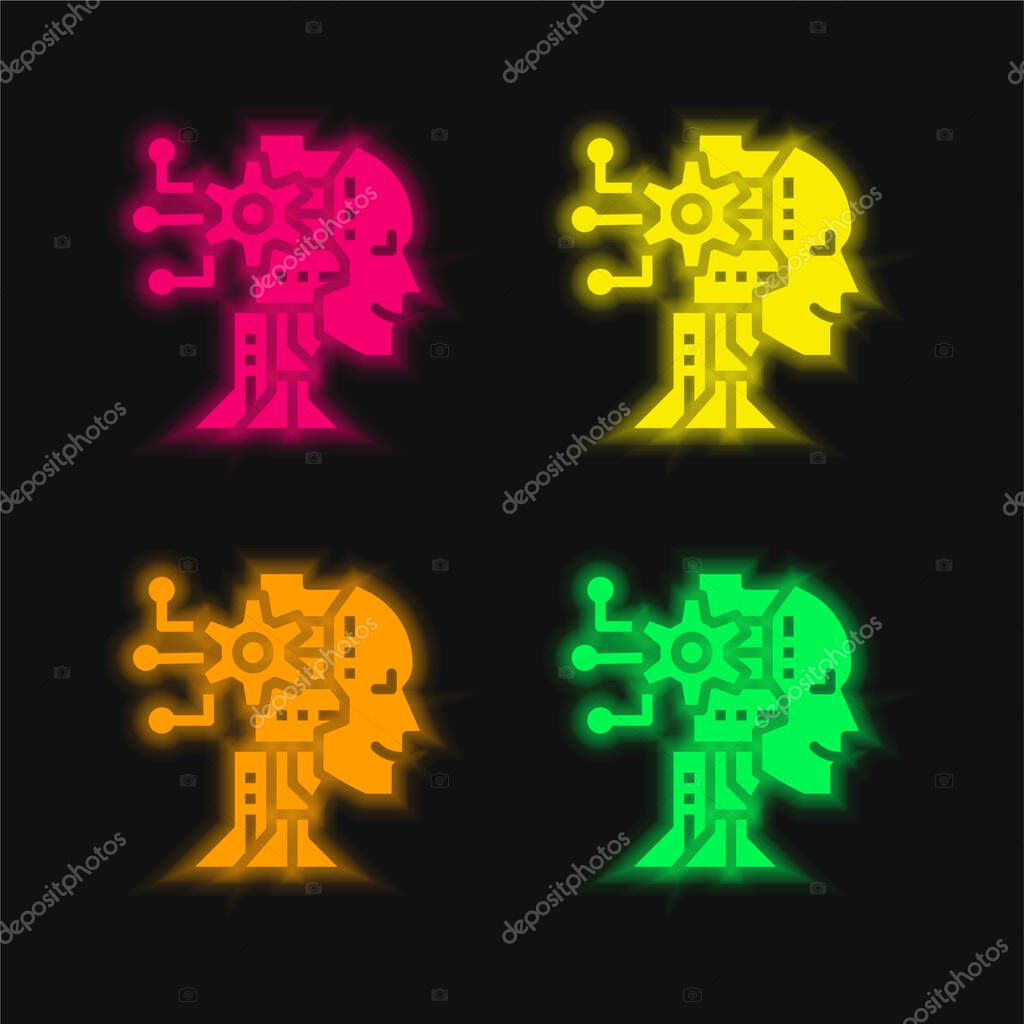 AI four color glowing neon vector icon