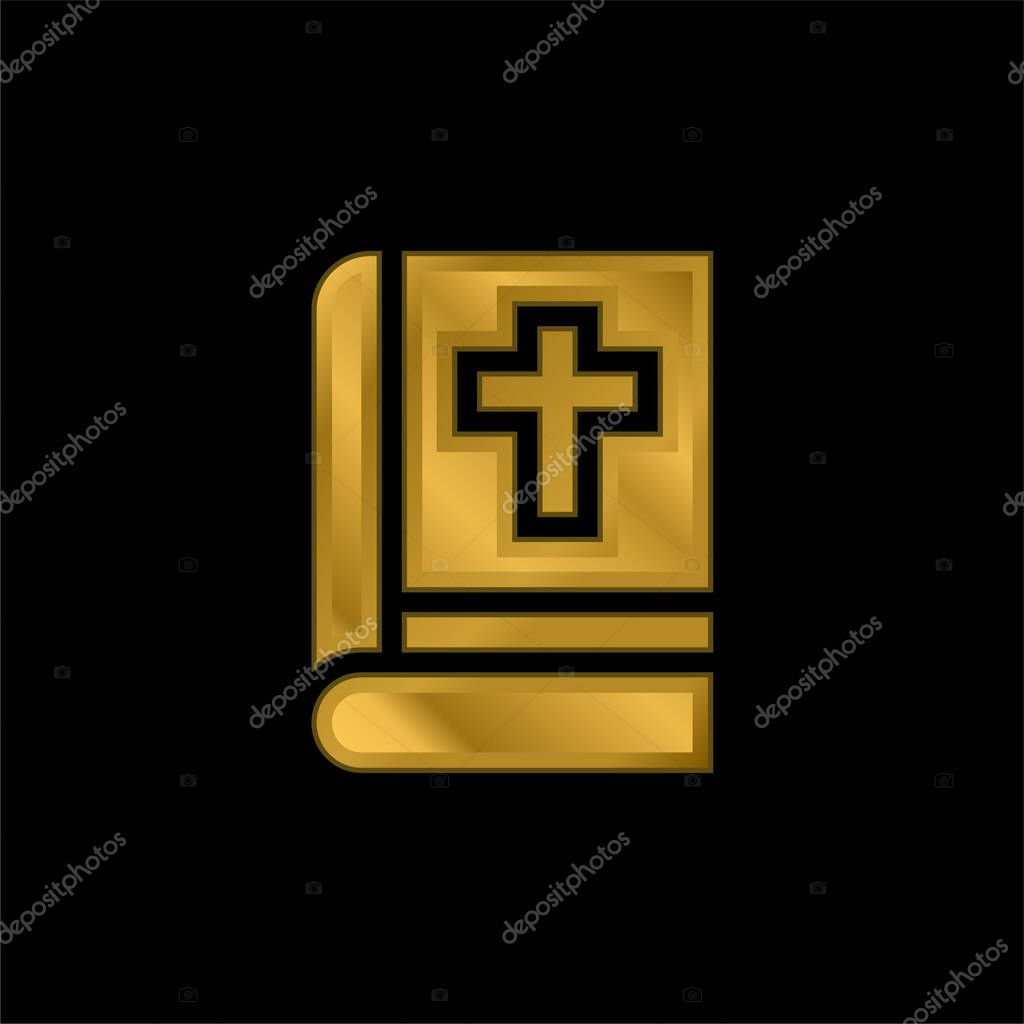 Bible gold plated metalic icon or logo vector