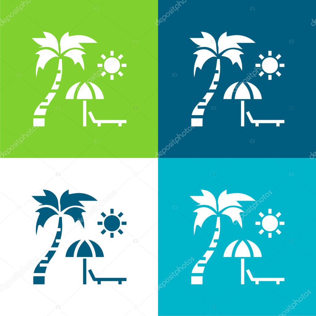 Beach Flat four color minimal icon set