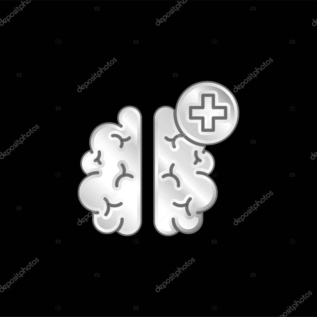 Brain silver plated metallic icon