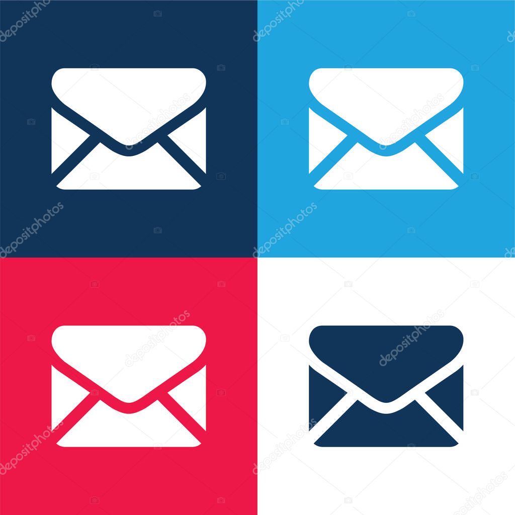 Black Back Closed Envelope Shape blue and red four color minimal icon set