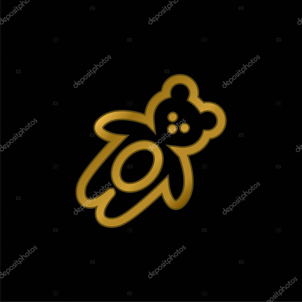 Bear Toy gold plated metalic icon or logo vector